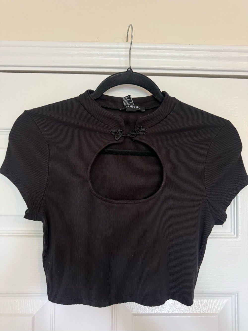 PUBLISH Black Ribbed Keyhole Crop Top